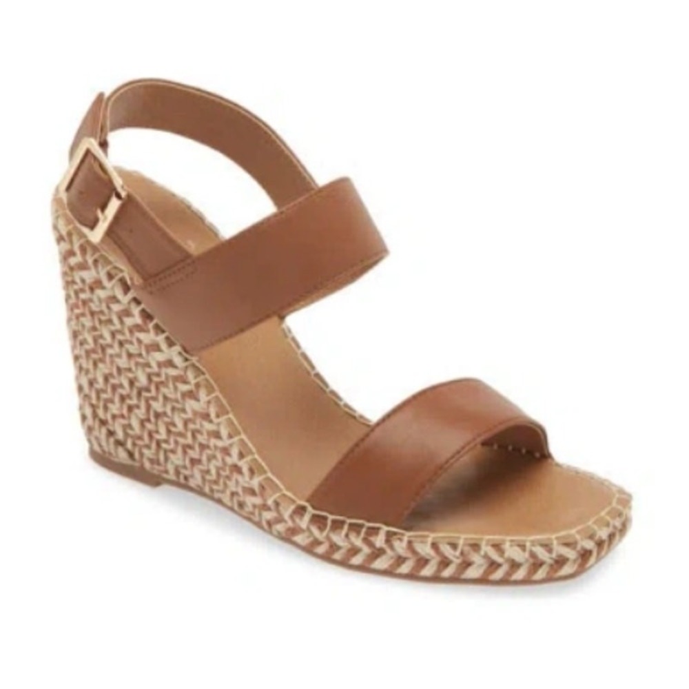 Steve Madden Women Tan Leather Espadrille Wedge Sandals Ankle Strap Size 11M
